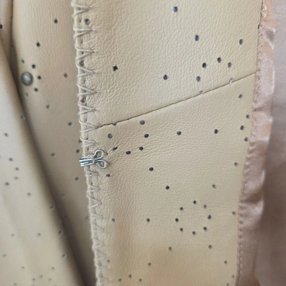 Pamela McCoy Tan Leather Jacket Perforated Studded Whipstitch Tan Medium PM-2016